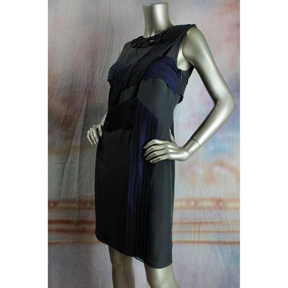 $2850 New PROENZA SCHOULER Black Charcoal Gray Blue Pleated Silk Dress 4 - Picture 3 of 7